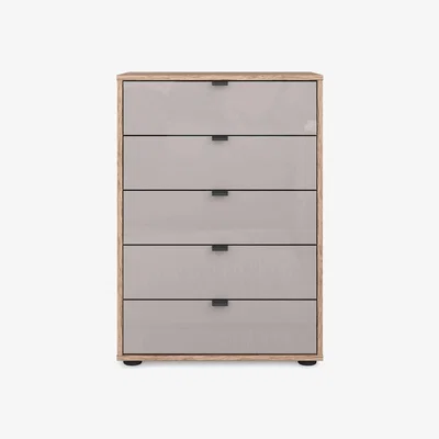 Furniture Village Wiemann - Hong Kong 60cm 5 Drawer Chest with Glass Drawers - Pebble Grey