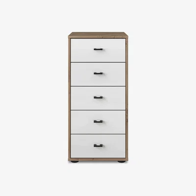 Furniture Village Wiemann - Dallas 40cm 5 Drawer Glass Chest - Bianco Oak and White