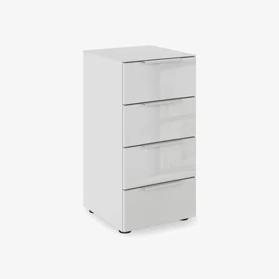 Furniture Village Rauch - Haven 40cm 4 Drawer Chest with Glass Top and Front - Silk Grey/Silk Grey Front