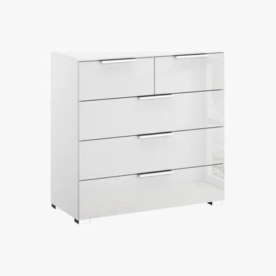 Furniture Village Rauch - Formes Glass 5 Drawer Chest - White