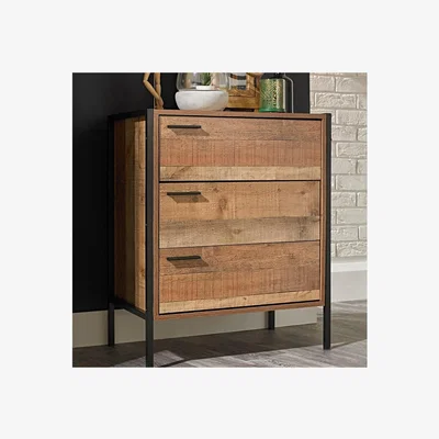 Furniture123 LPD 3 Drawer Chest of Drawers in Distressed Oak Effect - Industrial Style
