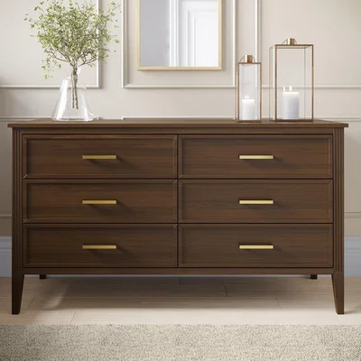 Furniture123 Wide Walnut Chest Of 6 Drawers - Delilah