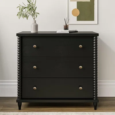 Furniture123 Black Bobbin Chest of 3 Drawers - Alma