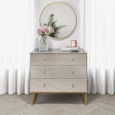 Furniture123 Mirrored 3 Drawer Chest of Drawers with Rose Gold Legs - Lola