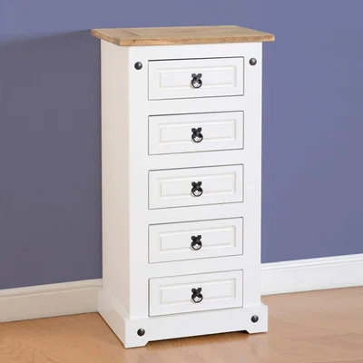 Furniture123 Seconique Corona White 5 Drawer Narrow Chest of Drawers