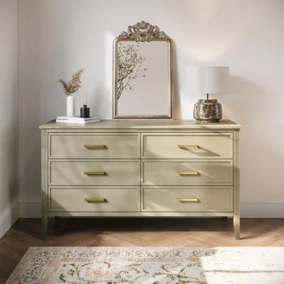 Furniture123 Wide Light Wood Chest of 6 Drawers - Delilah