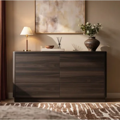 Furniture123 Modern Walnut 6 Drawer Chest of Drawers - Rowan