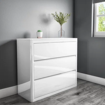 Furniture123 White High Gloss Chest of 3 Drawers with Curved Edges - Lexi