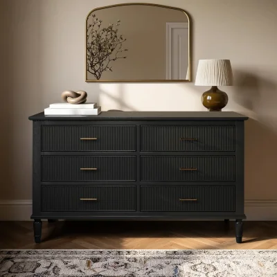 Furniture123 Black Ribbed 6 Drawer Chest of Drawers - Farah