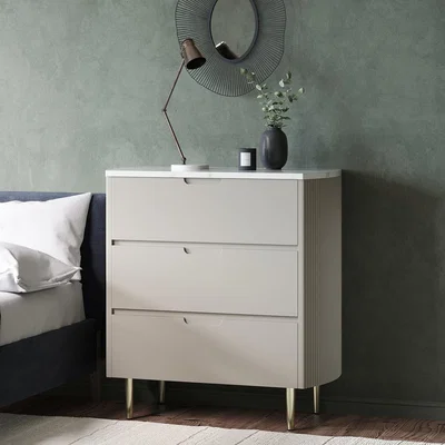 Furniture123 Taupe Chest of 3 Drawers with Marble Top - Lorenzo