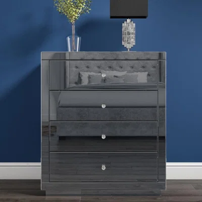 Furniture123 Eva Grey Mirrored 4 Drawer Chest of Drawers with Crystal Effect Handles