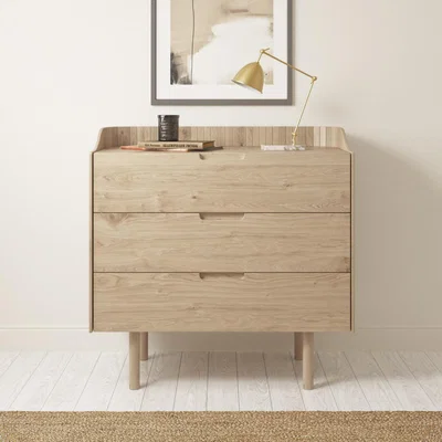 Furniture123 Ash Wood Mid-Century Modern Chest of 3 Drawers - Saskia
