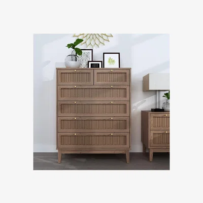 Furniture123 Rustic Rattan Tall Chest of 6 Drawers - LPD