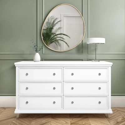 Furniture123 Classic White Wooden Wide Chest of 6 Drawers - Georgia