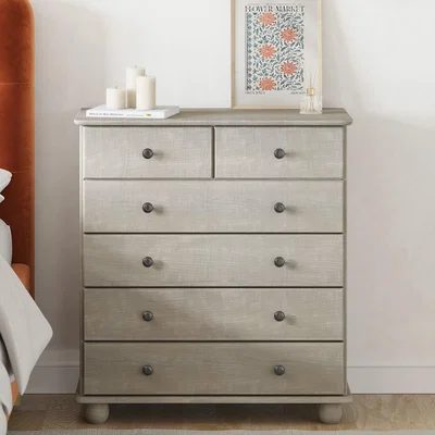 Furniture123 White Wash Pine Chest of 6 Drawers - Hampton