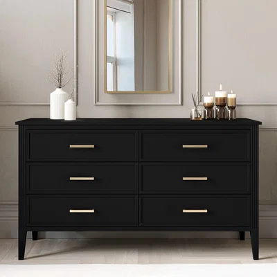 Furniture123 Wide Black Chest Of 6 Drawers - Delilah