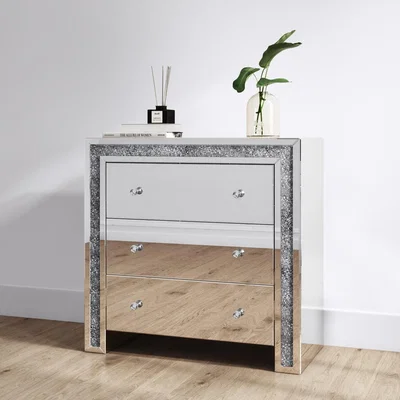 Furniture123 Mariah Crushed Diamond Mirror Chest of Drawers in Silver