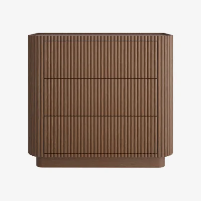 Furniture123 Walnut Ribbed 3 Drawer Chest of Drawers - Fully Assembled - Drew