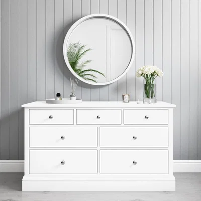 Furniture123 Harper White Solid Wood 4+3 Wide Chest of Drawers