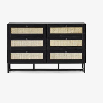 Furniture123 Black Rattan Wide Chest of 6 Drawers - Padstow - Julian Bowen