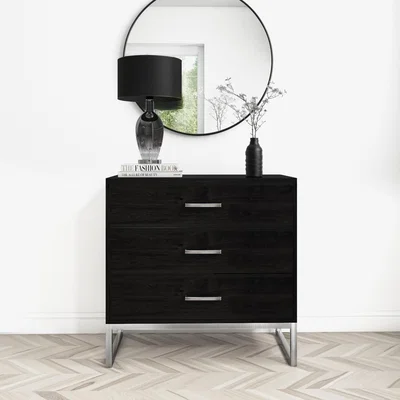 Furniture123 Black 3 Drawer Chest of Drawers with Legs - Anaya