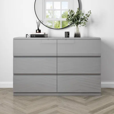 Furniture123 Small 6 Drawer Chest of Drawers in Grey Gloss - Lyra