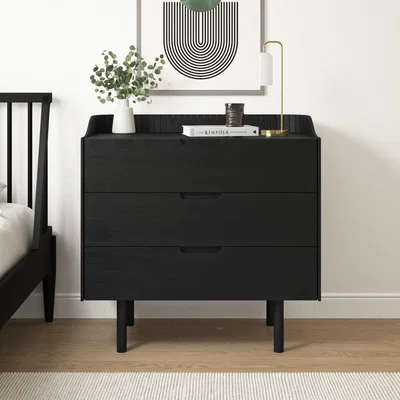 Furniture123 Black Mid-Century Modern Chest of 3 Drawers - Saskia