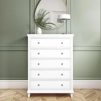 Furniture123 Classic White Wooden Tall Chest of 5 Drawers - Georgia