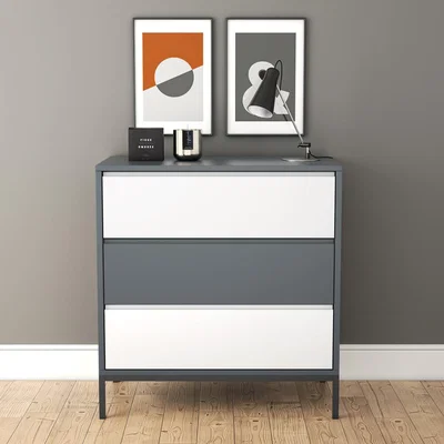 Furniture123 Grey Retro Chest of 3 Drawers - Aiko