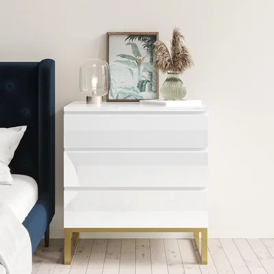 Furniture123 White Gloss 3 Drawer Chest of Drawers - Alina