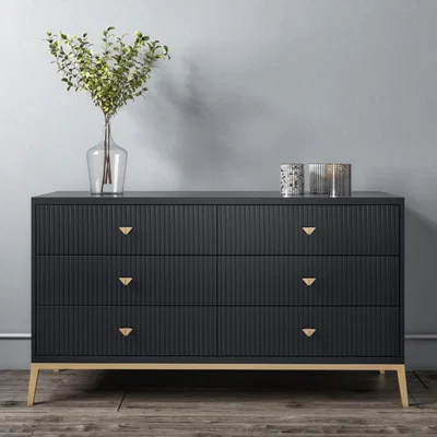 Furniture123 Maya Art Deco Wide Chest of Drawers in Dark Grey