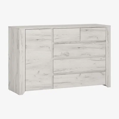 Furniture123 Angel 1 Door 5 Drawer Chest in White Oak