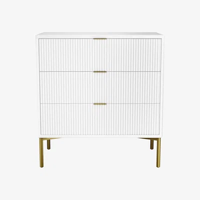 Furniture123 Valencia White High Gloss 3 Drawer Chest of Drawers with Groove Detail