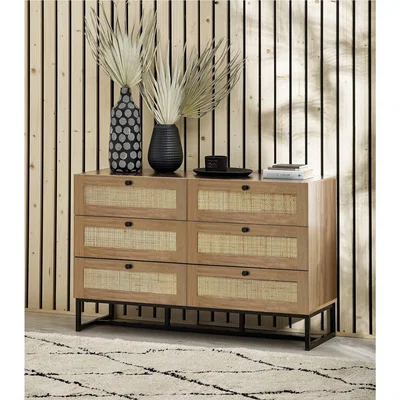 Furniture123 Padstow Industrial Rattan Wide Chest of 6 Drawers - Julian Bowen