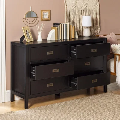 Furniture123 6-Drawer Dresser Classic Solid Wood - Black