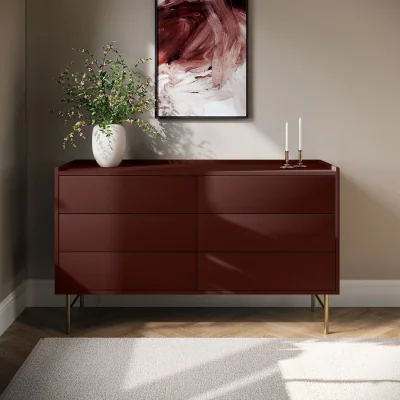 Furniture123 Burgundy Modern Chest of 6 Drawers - Zane