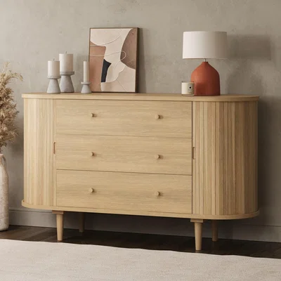 Furniture123 Wide Oak Chest of 3 Drawers with Cupboards - Breuer