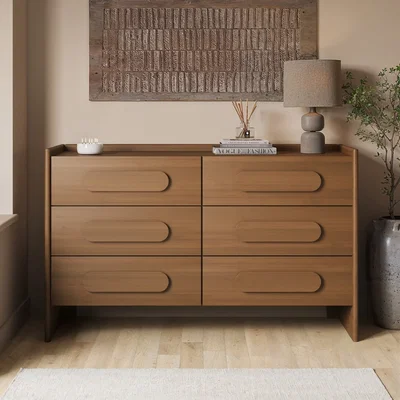 Furniture123 Wide Dark Wood Chest of 6 Drawers - Margot