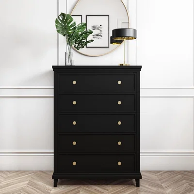 Furniture123 5 Drawer Tall Chest of Drawers in Black - Georgia