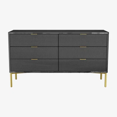 Furniture123 Valencia Dark Grey Gloss Wide 6 Drawer Chest of Drawers