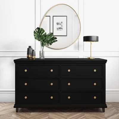 Furniture123 6 Drawer Wide Chest of Drawers in Black - Georgia
