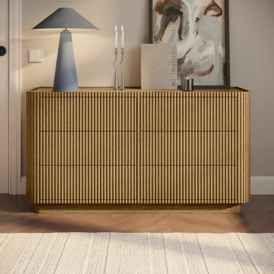 Furniture123 Natural Oak Ribbed 6 Drawer Large Chest of Drawers - Fully Assembled - Drew