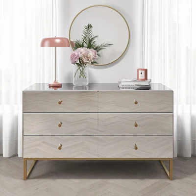 Furniture123 Mirrored 6 Drawer Wide Chest of Drawers - Lola