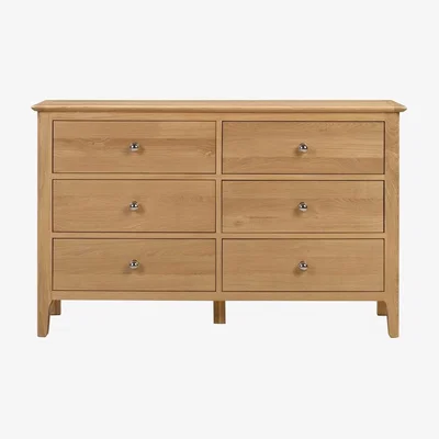 Furniture123 Julian Bowen Solid Oak 6 Drawer Wide Chest of Drawers - Cotswold