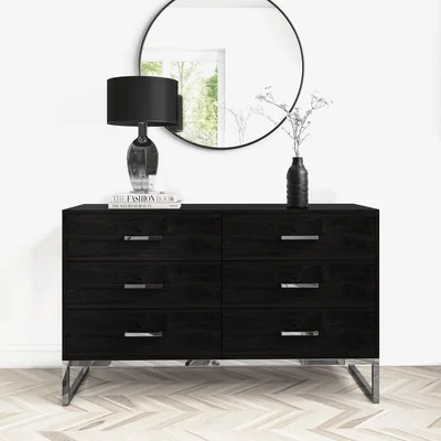 Furniture123 Modern Black Chest of 6 Drawers with Chrome Legs - Kaia