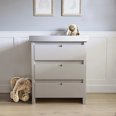 Furniture123 Light Grey Pine Wood Changing Unit with 3 Handleless Drawers - Mason