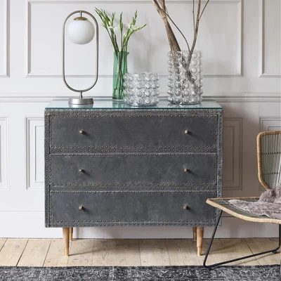 Graham & Green Eleonora Grey Velvet Chest of Drawers