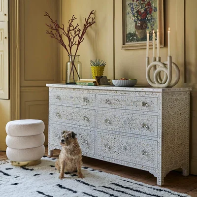 Graham & Green Classic White Mother of Pearl Double Chest of Drawers