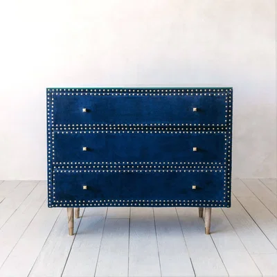 Graham & Green Eleonora Sapphire Blue Velvet Chest of Drawers