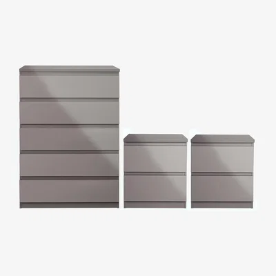 Habitat Habitat Jenson Gloss 2 Bedside & 5 Drawer Chest Set -Grey